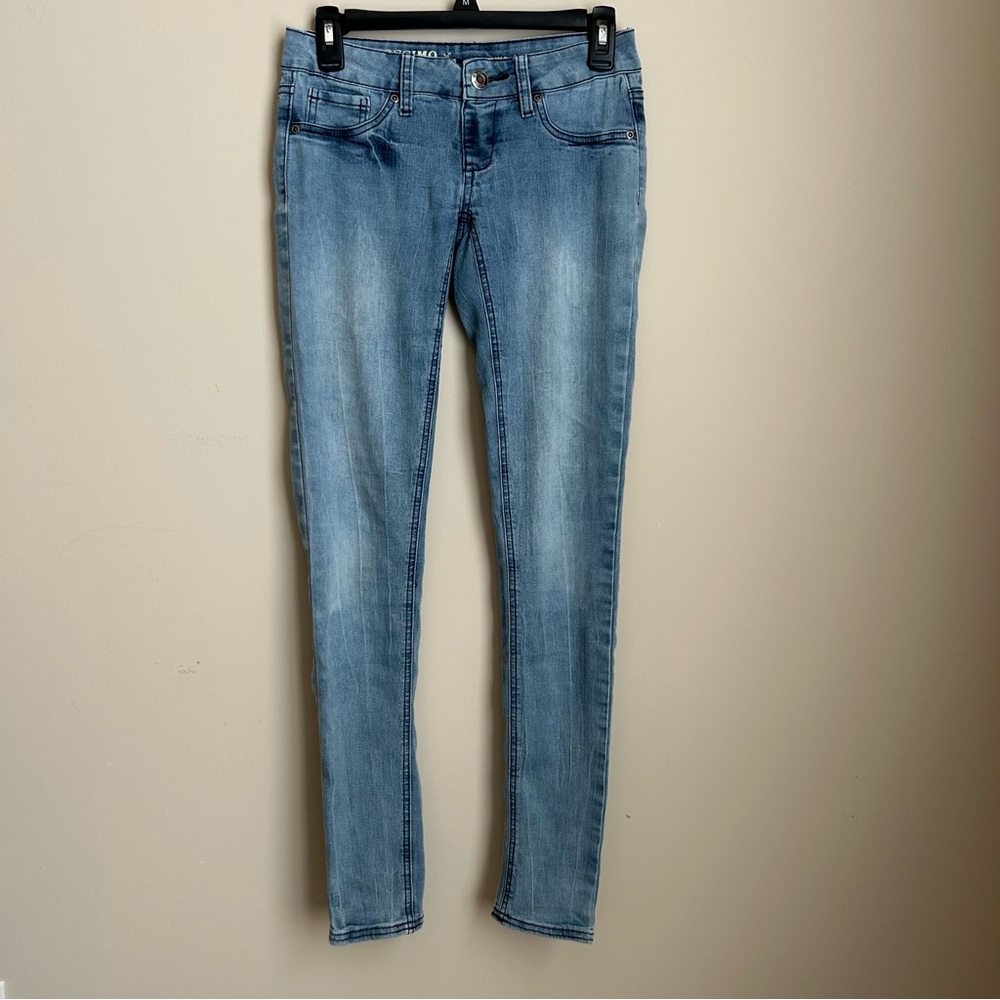 Mossimo Blue Jeggings Stretch Skinny Distressed Low Rise Jeans Denim Size 1